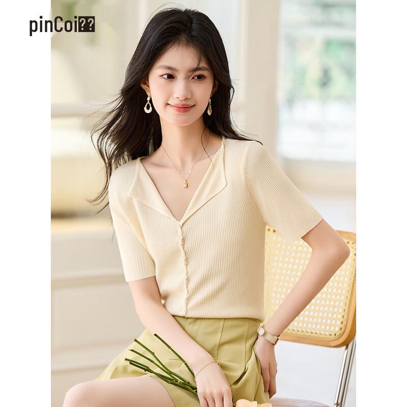 Elegant V-Neck Knit Short Sleeve Top for Women