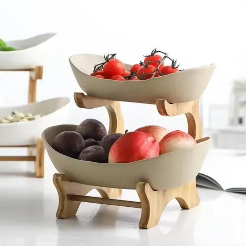 Bordplater Bestikk Kjøkken Fruktskål med gulv oppdelt 2/3 lags tørket fruktskål Kurv Godteriskake Tretallerkener