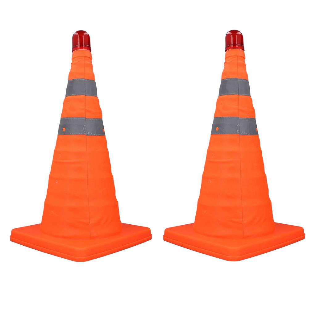 2 Stück 45 cm Faltbare Verkehrskegel mit Reflektorkragen 2 Warnlampen Orange Straßenverkehrssicherheitskegel