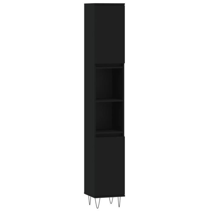 VidaXL Armoire de salle de bain noir 30x30x190 cm bois d'ingénierie 831533