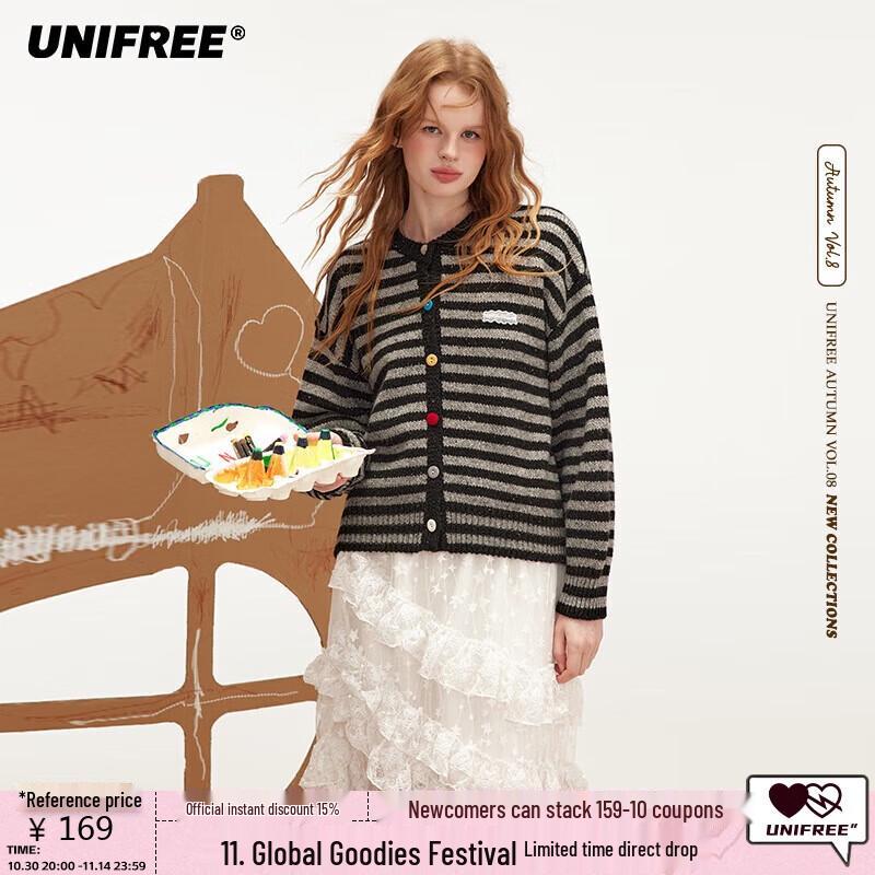 

UNIFREE College Style Contrast Stripe Knit Cardigan One Size