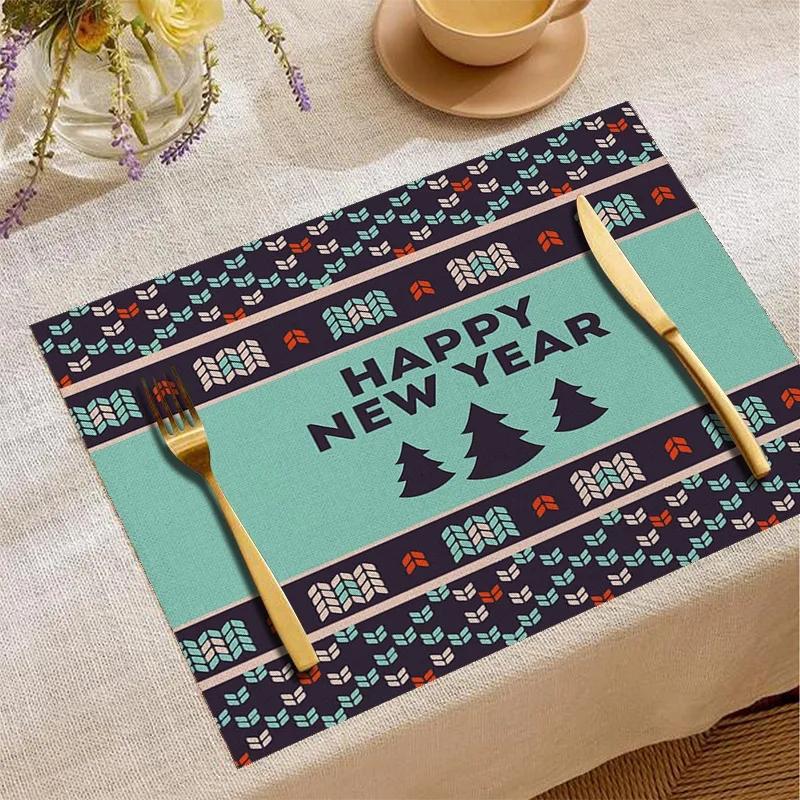 Christmas Ethnic Style Linen Placemats Table Utensils Heat-resistant and Heat-insulating Mats Christmas Decorations