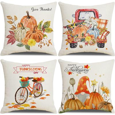 Linen Thanksgiving Pillow Cover Pumpkin Autumn Harvest Festival Pillow Cover Sofa Cushion