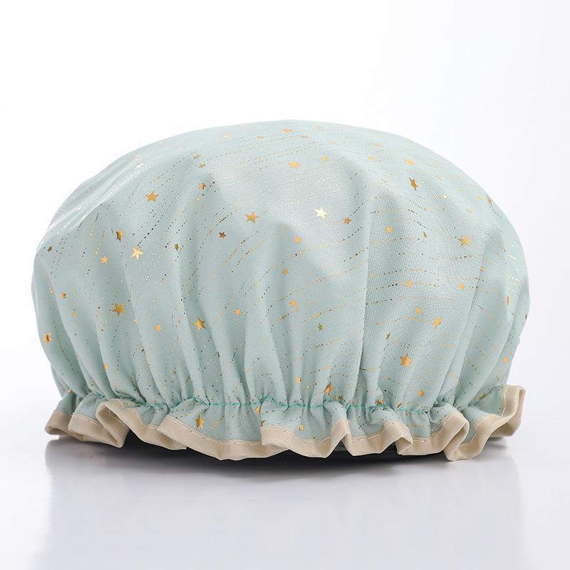 Double-layer Shower Cap  Waterproof Hair Cap  Gold-embossed Printed Polyester-cotton PEVA Shower Cap  Women's Bathing and Bathing Style