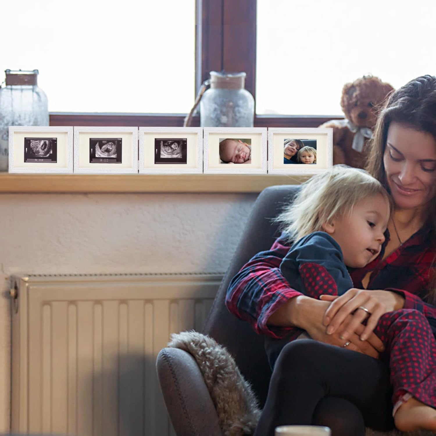 5 Folding Sonogram Picture Frame for Expecting Parents- 4.7  × 6.8  Baby Ultrasound Picture Frame Natural Wood Sonogram Pregnancy Frame Baby First