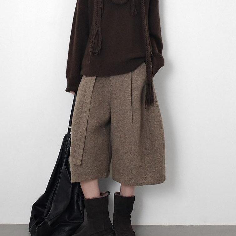 Women's Fall High-Waisted Straight-Leg Wide-Leg Wool Casual Sweet-and-Edgy Blazer-Style 7/8-Length Pants
