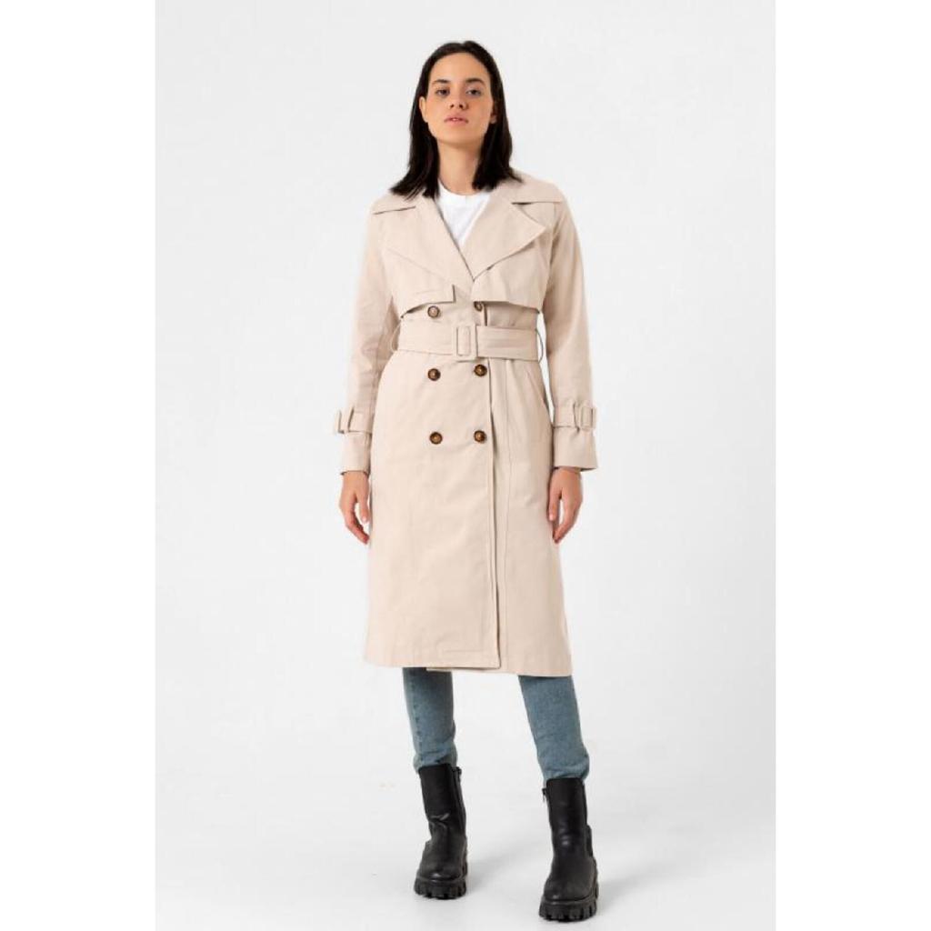 Gabardina 100% bumbac lungă (110cm) Trench pentru damă, căptușit cu curea 1111