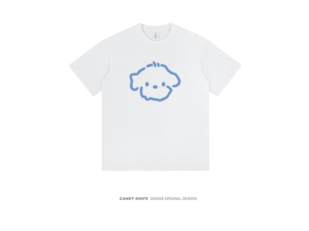 Blurred Lines Dog Print Unisex Streetwear T-Shirt: Trendy & Loose Fit for Couples