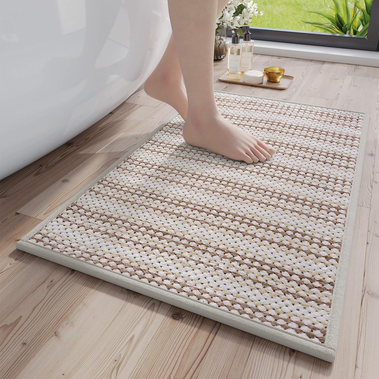 Zachte Chenille Badmat Tufting Geometrische Ruiten Slaapkamer Tapijt Nachtkastje Kleed Vloer Antislip Mat Esthetische Woondecoratie 60x90cm