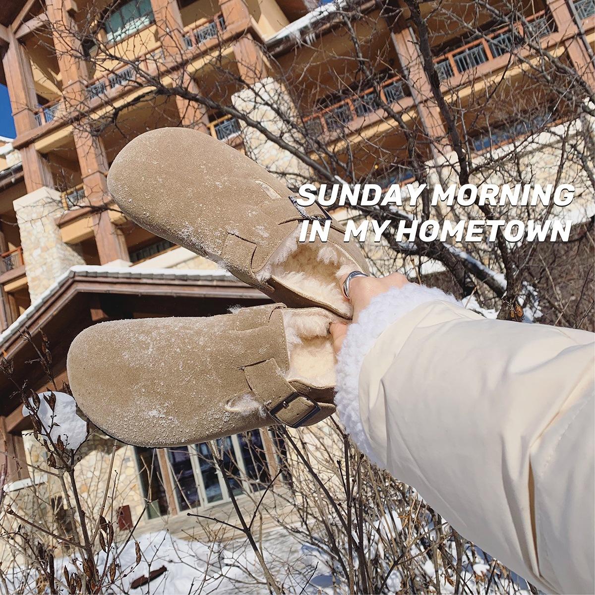 

Boken shoes with fleece round head Boken shoes for women 2024 one-pedal bag head single shoes lazy fluffy shoes slippers for women outside 40 верблюд