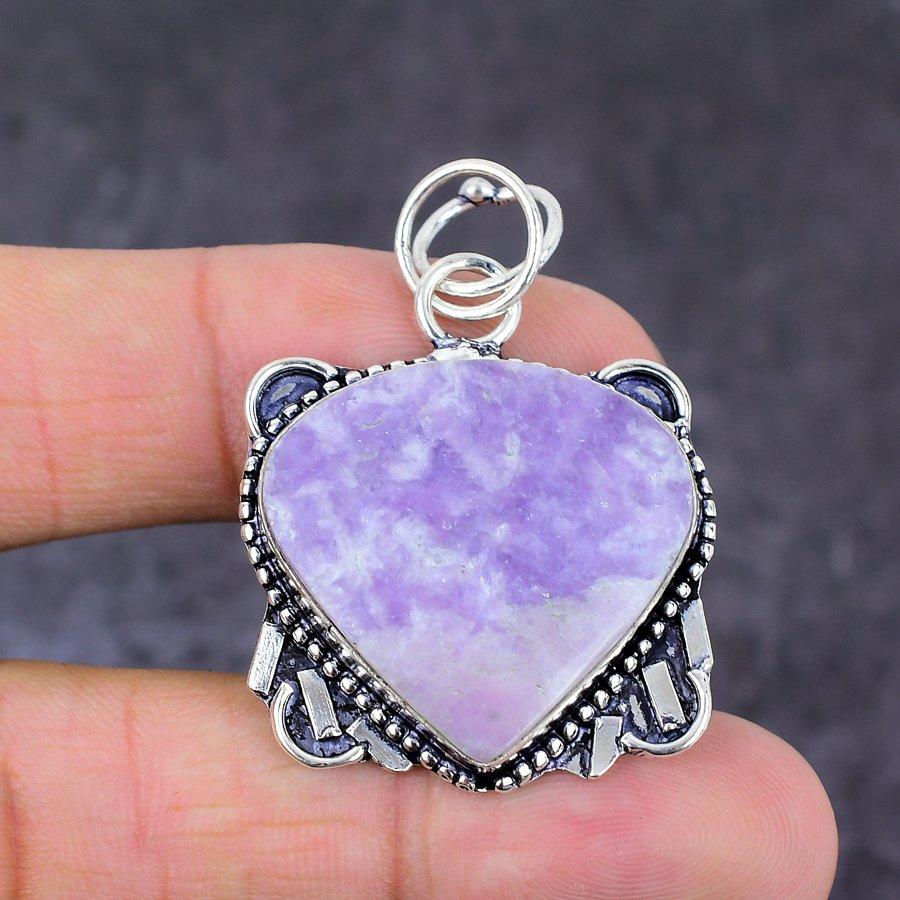 Pendentif en argent sterling 925 fait main en pierre précieuse lépidolite, 4,5 cm, e4u53