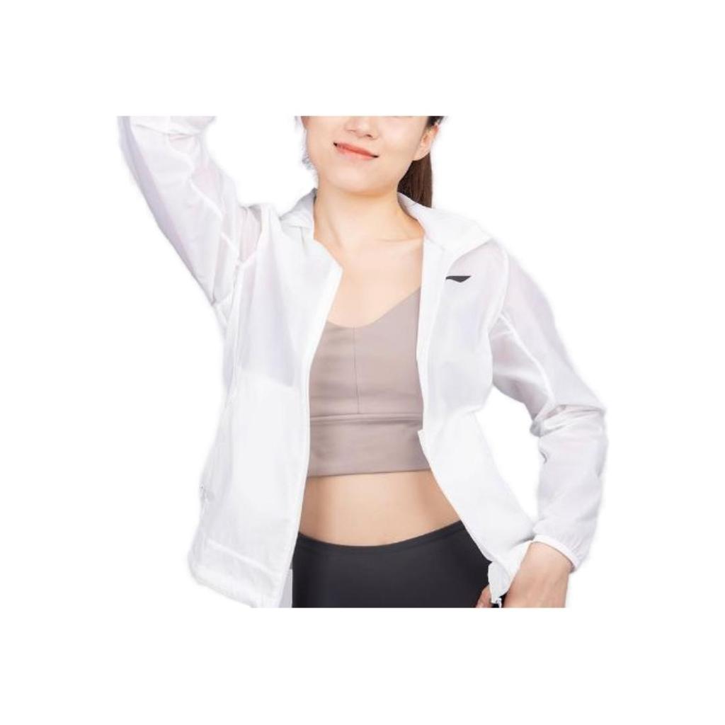 Li Ning Solid Color Long Sleeve Hooded Sun Protection Jacket Women Jackets White YFDT066-1