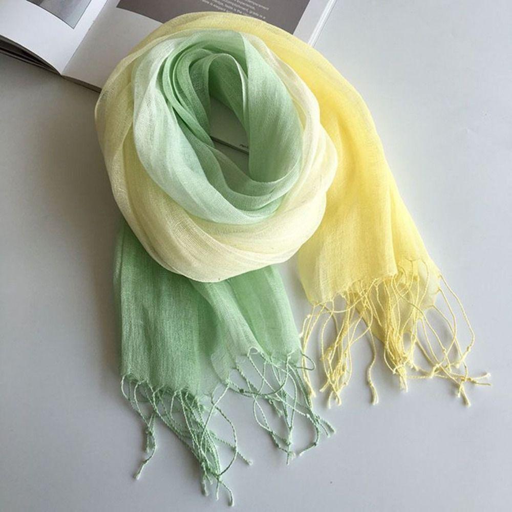 Lightweight Gradient Scarf Sun Proof Shawl Wrap Japanese Style Pure Linen Scarf  For Women Ladies