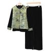 Elegant Spring Velvet Three-Piece Set: Floral Vest & Suit for Middle-Aged Women