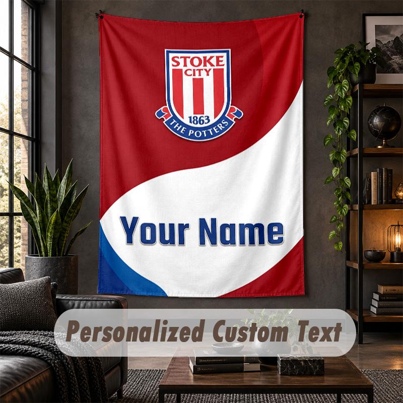 Arazzo da Parete Personalizzato, Testo Personalizzato Stoke City FC, Tessuto Morbido Arte da Parete Per Decorazione Interna
