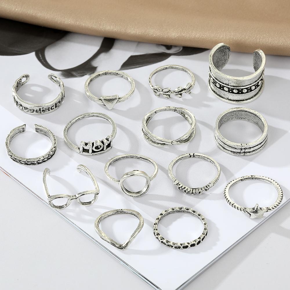 Ensemble de 14 pièces Bijoux Vintage Bague de Couple Bague Assortie Ensemble de Bagues Tempérament Élégant