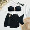 Solid Colors With Skirt Bandeau Bikini Female Swimsuit Women Swimwear Three-pieces Bikini Set Padded Bather Bathing Suit Swim
