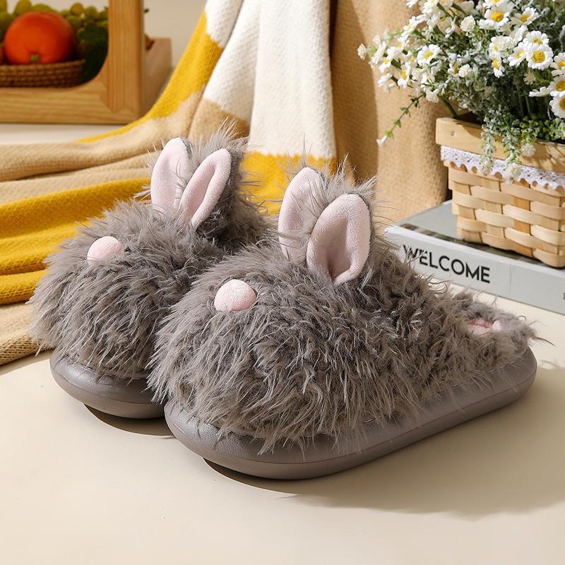 Source Cute Cartoon Less Heart Bunny Bag Head Slippers Wear Autumn and Winter Thick Bottom Warm Hair Mop