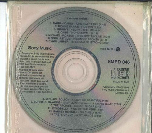 CD РАЗЛИЧНЫЕ Sony Music Сэмплер SMPD046 SONY MUSIC 1995 Канада Рок Б/у