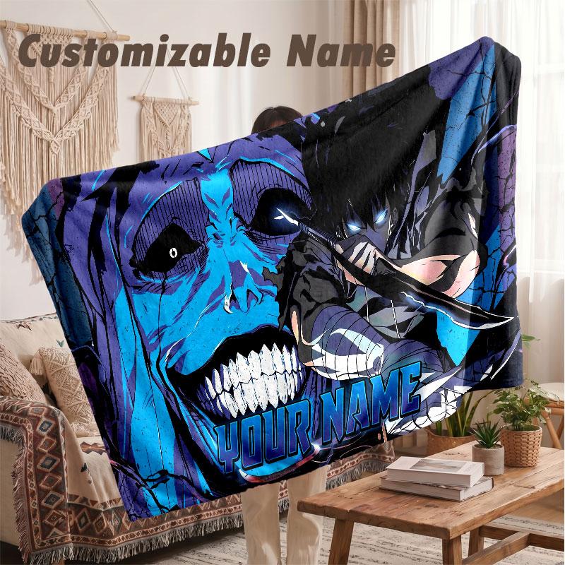 Custom Name Flannel Blanket,Solo Leveling Lightweight Warm Bed Blanket For Couch & Holiday Gift