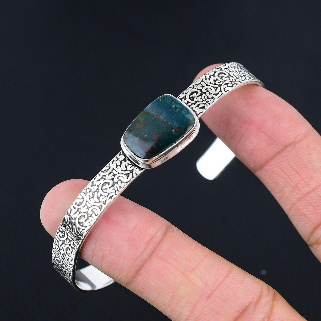 Womens Day Deal 925 Silver Radiant Natural Bloodstone Wife Root Chakra Bangle