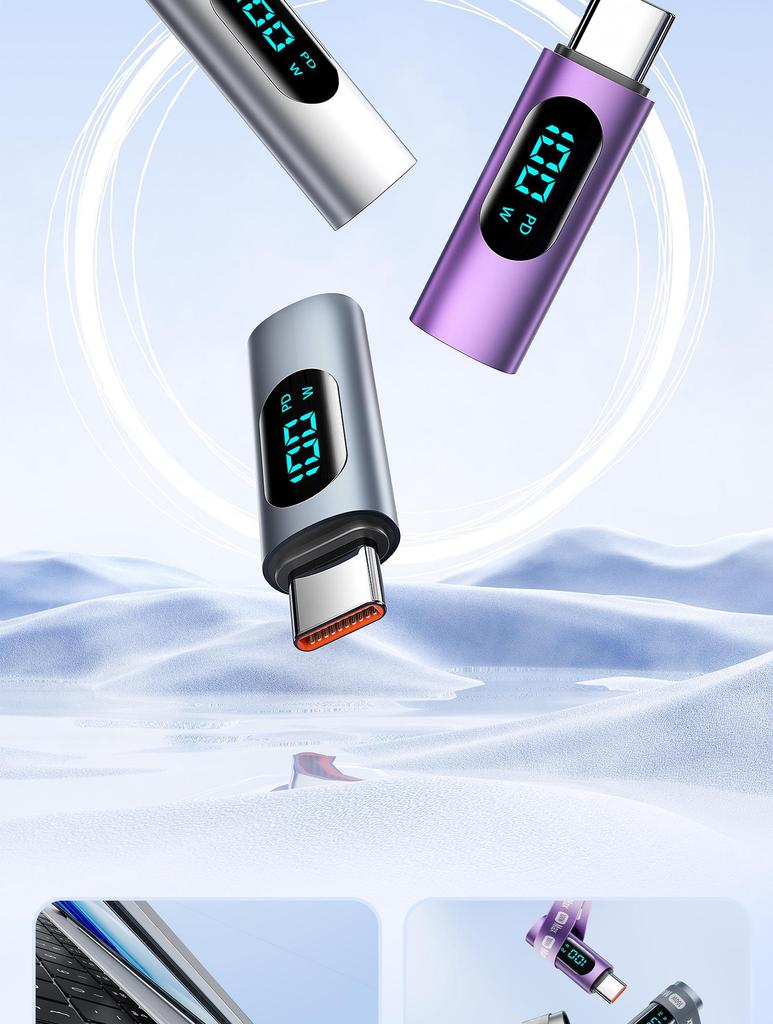 Adaptér Type-C PD100W Rychlá nabíječka s OTG a digitálním displejem