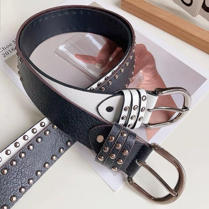 Fashion punk style needle buckle willow nail belt women's high-end jeans skirt versatile decorative belt solid buckle belt