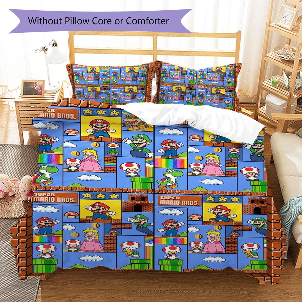 Hide Mario Tube Bedding Quilt Set Quilt Cover Pillowcase Home Decoration Birthday Gift (1 * duvet cover + 2 * pillowcase, without core)