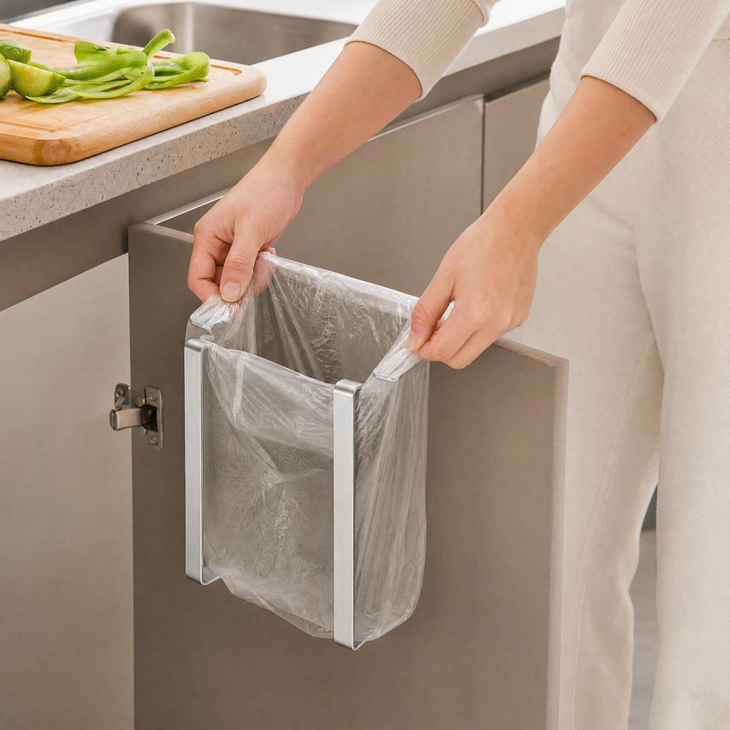 Stainless Folding Bag Holder Rack for Kitchen, Plastic Bag Support Stand