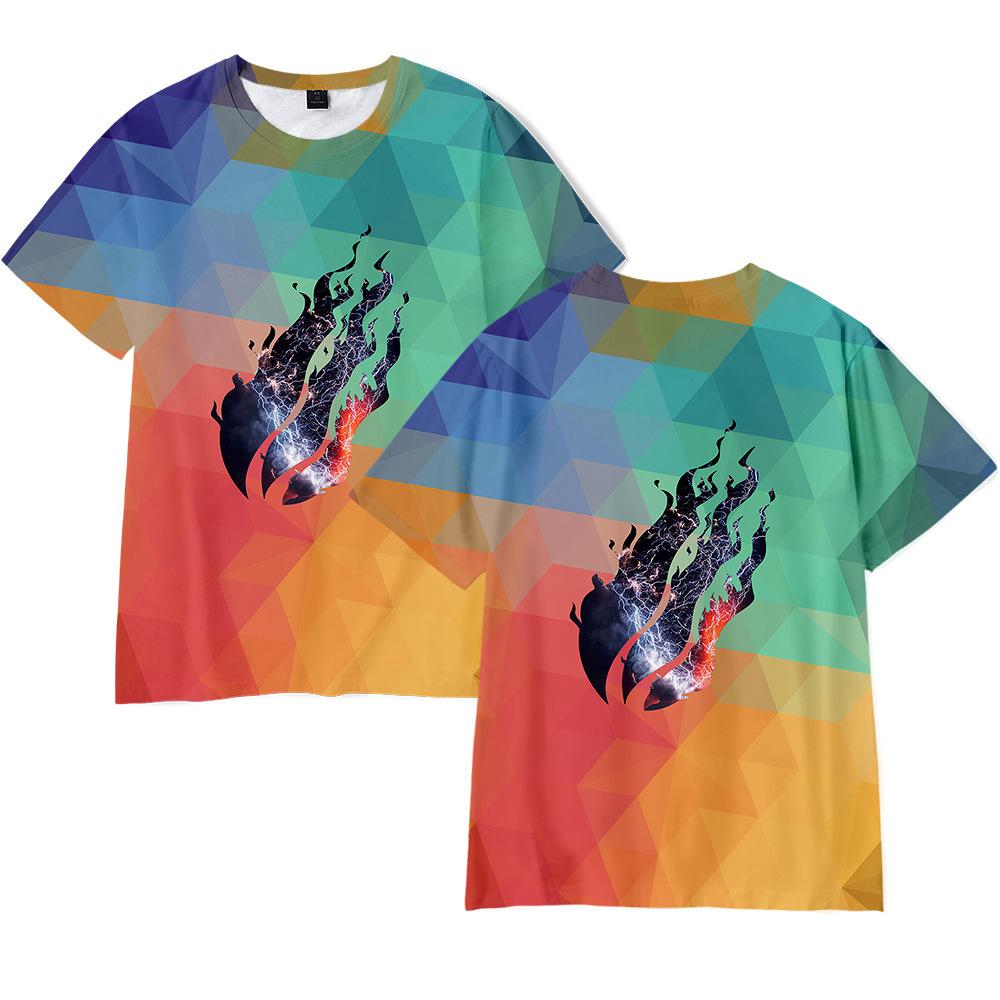 ETST37 Nieuw Zomer Prestonplayz Vlam Kleur Bedrukt T-shirt Ronde Hals Pullover Korte Mouw voor Volwassenen en Kinderen 140