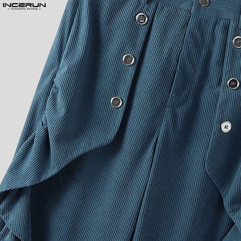 INCERUN Autumn Winter Men High Waist Solid Color Ruffled Casual Corduroy Long Pants
