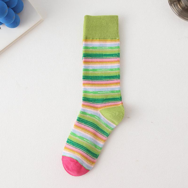 Ladies Spring and Autumn Color Assorted Striped College Wind Tube Cotton Socks