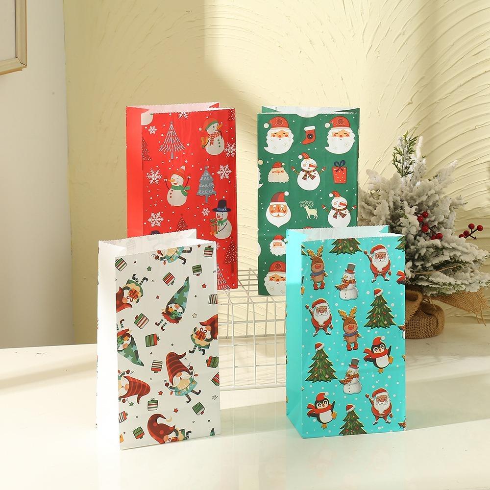 8PCS Christmas Kraft Paper Bags Snowman Gift Wrapping  Party Favors Decoration