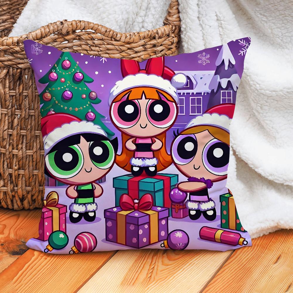 Cartoon P-P-Power-puffS Girls Pillow Case Home Cushion Cover Suitable For Office Sofa Car Suitable For All Seasons