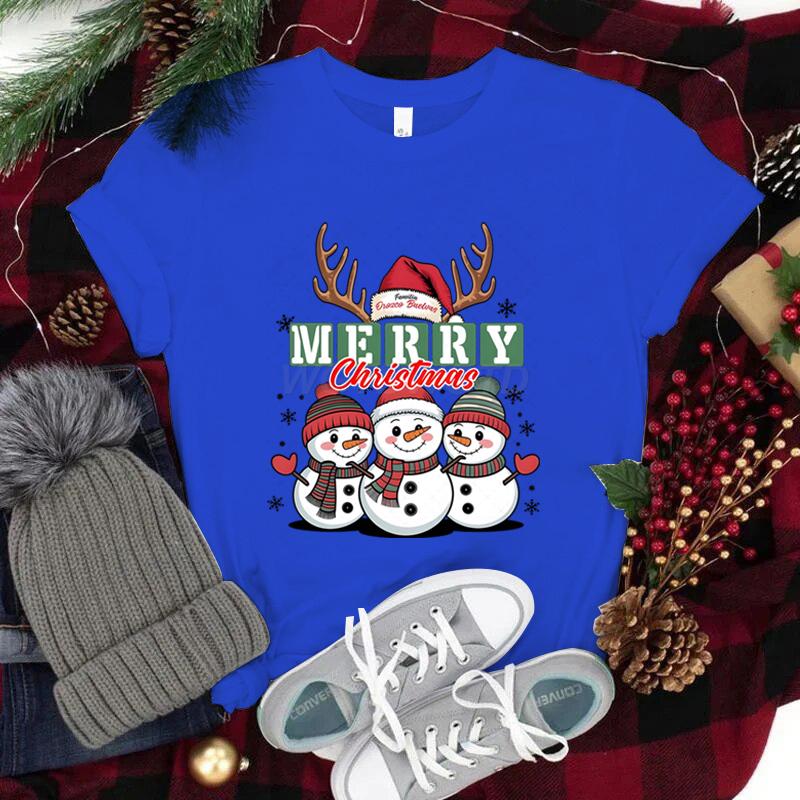 Feliz Natal Fofo SnowUnisex Camisetas Gráficas Mulheres Festa de Natal Camiseta Combinando Camiseta Festiva de Feriado Ano Novo FeVestuário Unissex