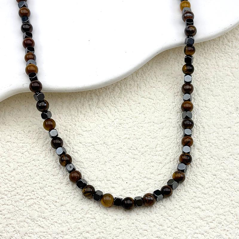 Natural Tiger Eye Stone Hematite Beads Chain Necklace for Women Men Silver Color Lapis Lazuli Reiki Healing Amulet Jewelry Gift
