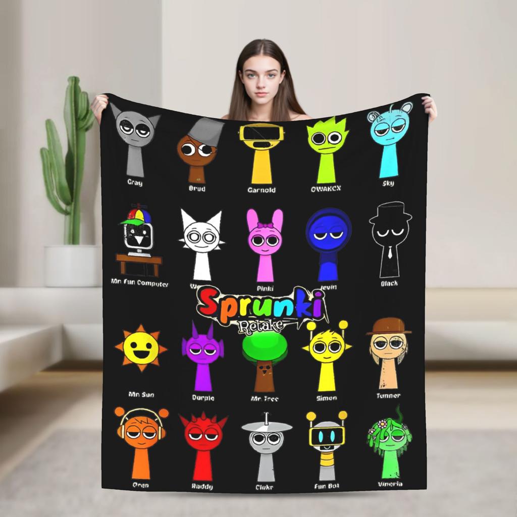 Sprunki Team Funny Games Blanket  Flannel Funny Breathable Throw Blankets for Chair Covering Sofa Summer