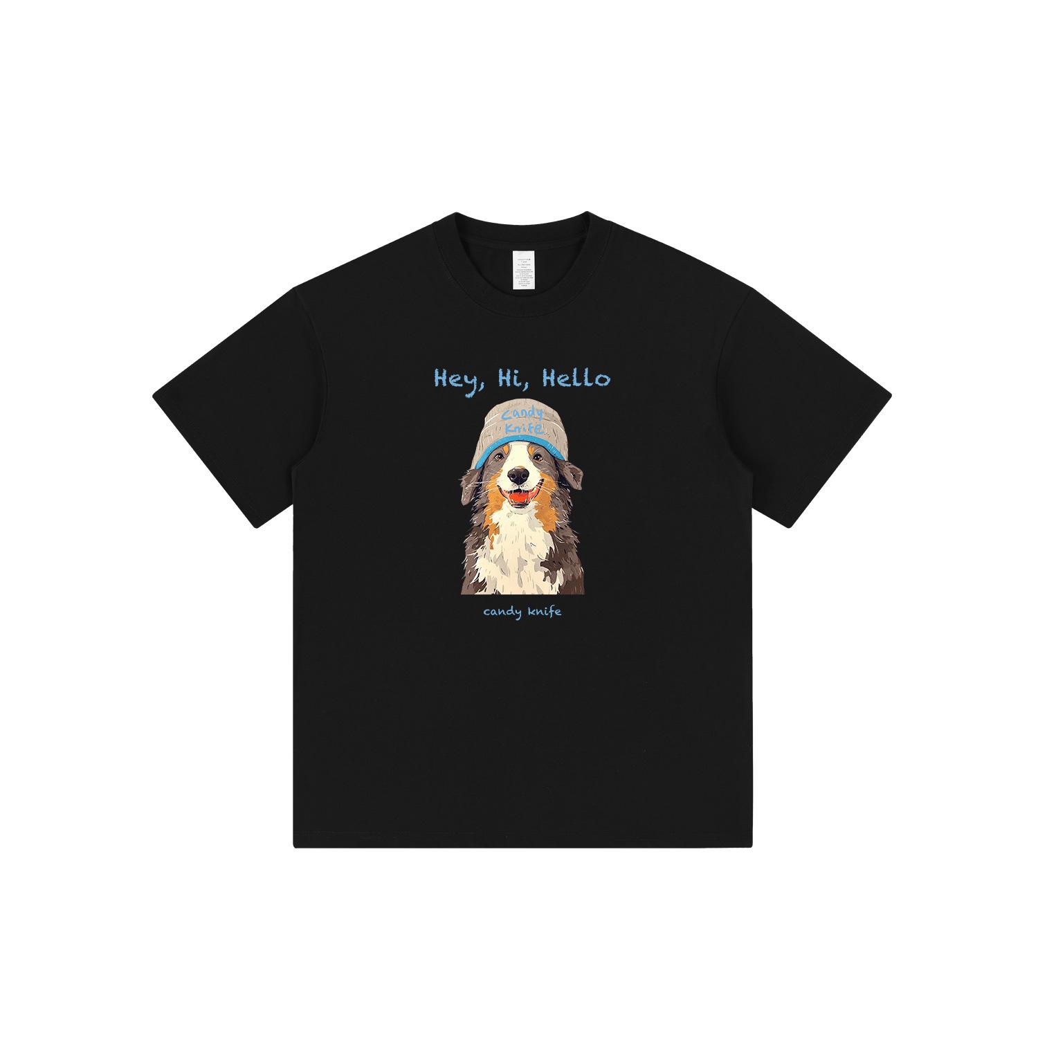 

Унисекс Японская Минималистичная Черная Футболка с Коротким Рукавом и Мультяшным Принтом Собаки Medium чёрный