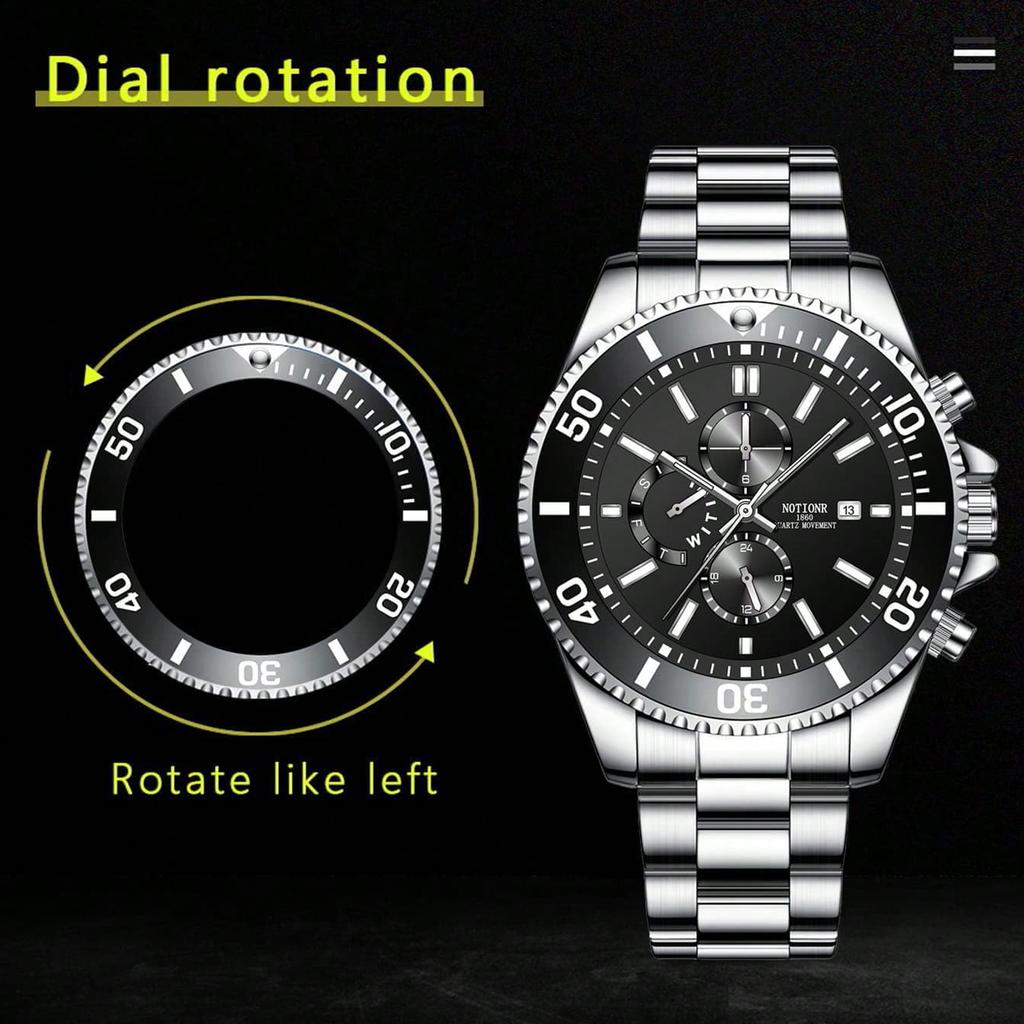 Luxury Men's Business Watches Men Silver Quartz Watch Male Luminous Clock