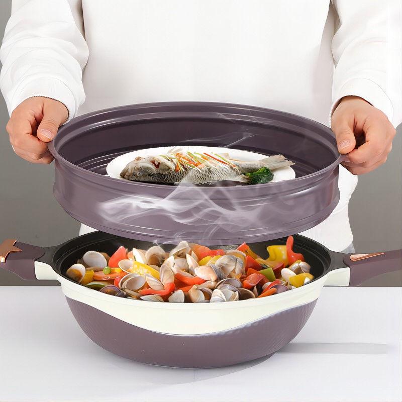 Wanghong Titan-Gold Antihaft Mehrzweck-Wok - Geringe Öldämpfe, Mikrodruck, Dampfgaren, Große Kapazität Pfanne für den Haushalt Wok-Gerichte