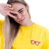 Żółta Koszulka Oversized Z Modnym Motywem Okularów, Stylowa I Wygodna, M