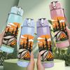 1PC Camping Tent Mountain Sunset Print 750ml Color Plastic Sports Water Bottle Leakproof Flip Straw Lid Suitable for Sports Office Home Use