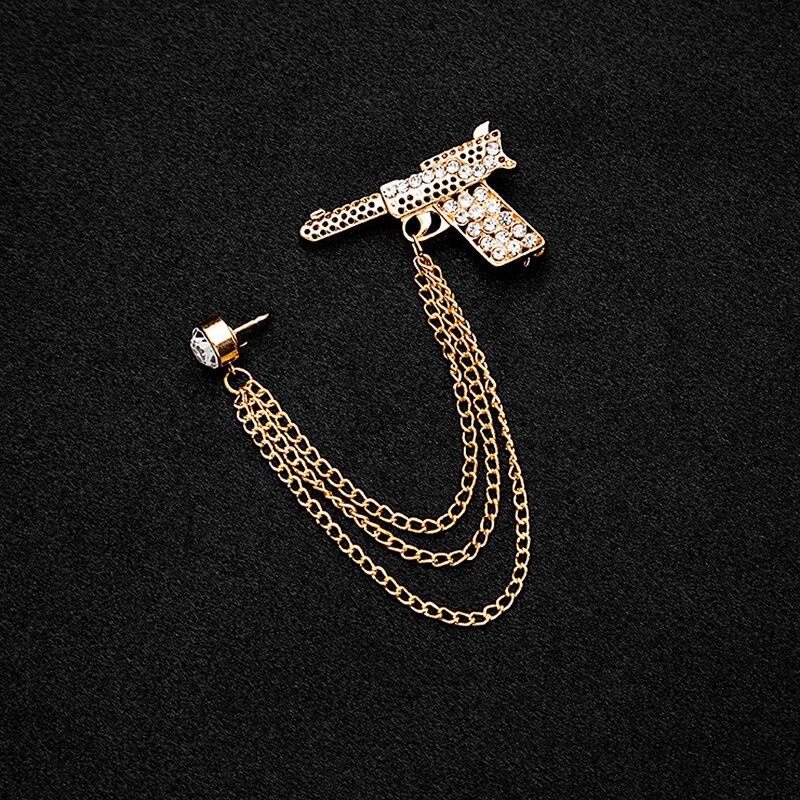 Blucome Fashion Chain Brosje Pistol Shape Pins Dames Brosje for Coat Suit Bag Hijab Pins