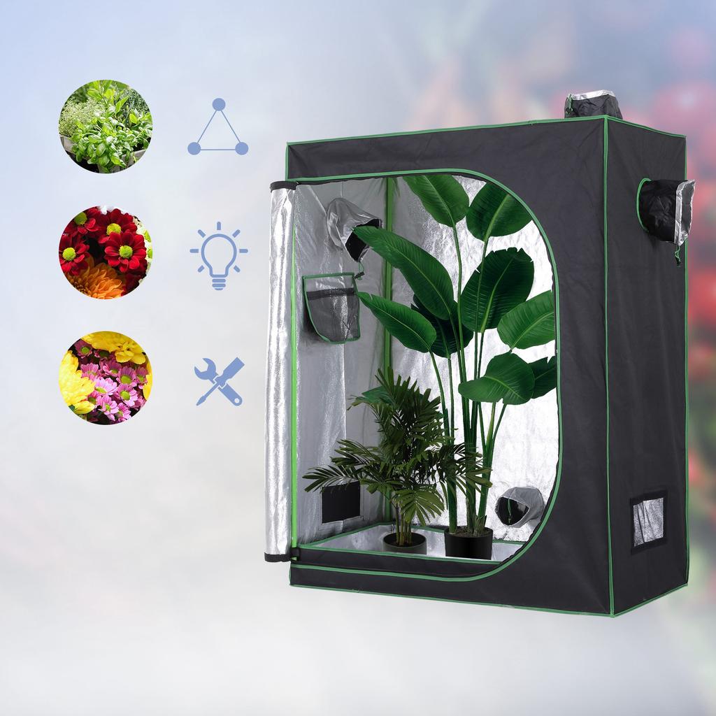 Mylar Hydroponic Grow Tent with Adjustable Air Vents for Indoor Cultivation, 120x60x150cm, Black