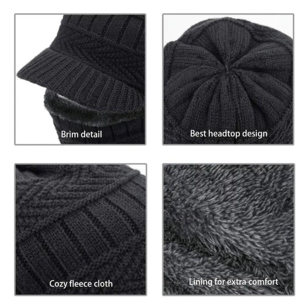 New Woolen Yarn Skullies Beanies Hats Windproof With Brim Winter Beanies Warm Ring Scarf Thickening Ski Mask Caps Outdoor