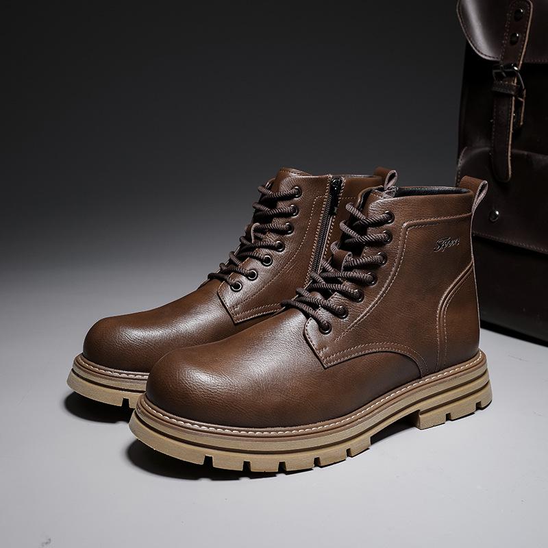 Men's 2025 British Style Retro Leather Boots - Thick Sole, Genuine Leather for Autumn/Winter