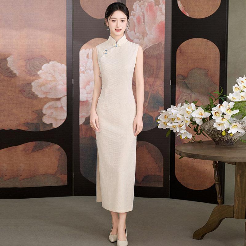 White sleeveless national style new Chinese Suzhou long cheongsam improved young 1011 new women's high sense summer