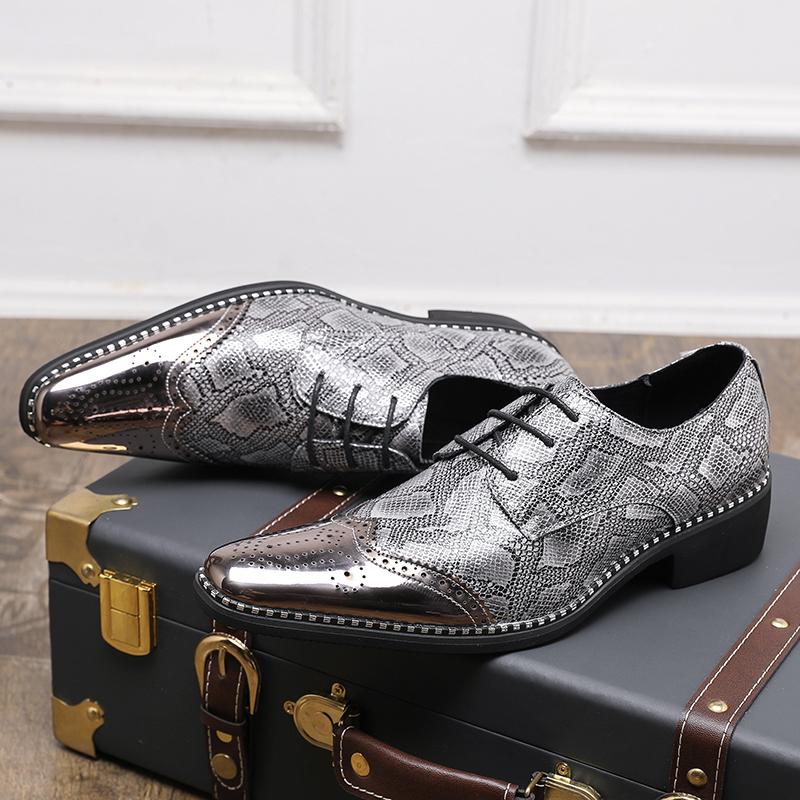 Fashion Fashionable Block Shoes Men Pointed Silver Gold Flower Lace Up Business Classic Printed Formal Shoes Luxury Men Shoes Size 38-46