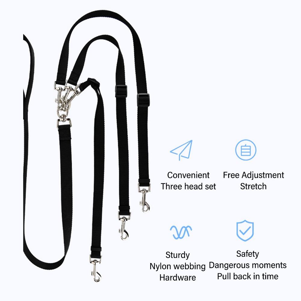 Nylon Fabric Three Way Dog Leash Adjustable Length Pet 3 In 1 Leash Dog Split Leash Park Travel