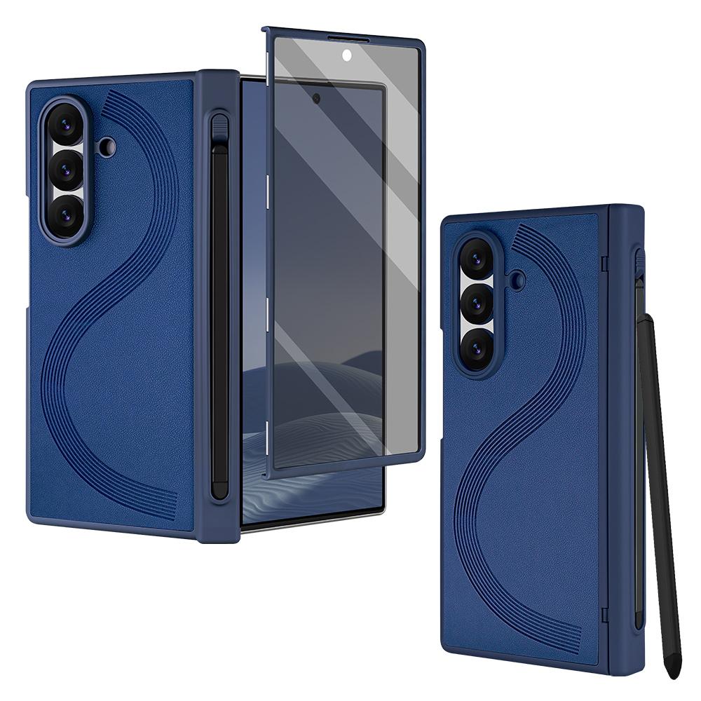 Business Magnetic Hinge Protect Leather Case for Samsung Galaxy Z Fold 8 7 6 with Anti-peep Glass Screen Film & S Pen Slot Cover